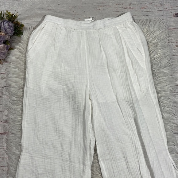 NWT Jonathan Simkhai EMBRY GAUZE COVERUP white wide leg pants - Picture 6 of 13